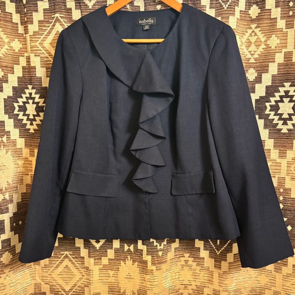 Women’s Isabella Navy Blue Ruffle Blazer Jacket Size 14 - Picture 4 of 16